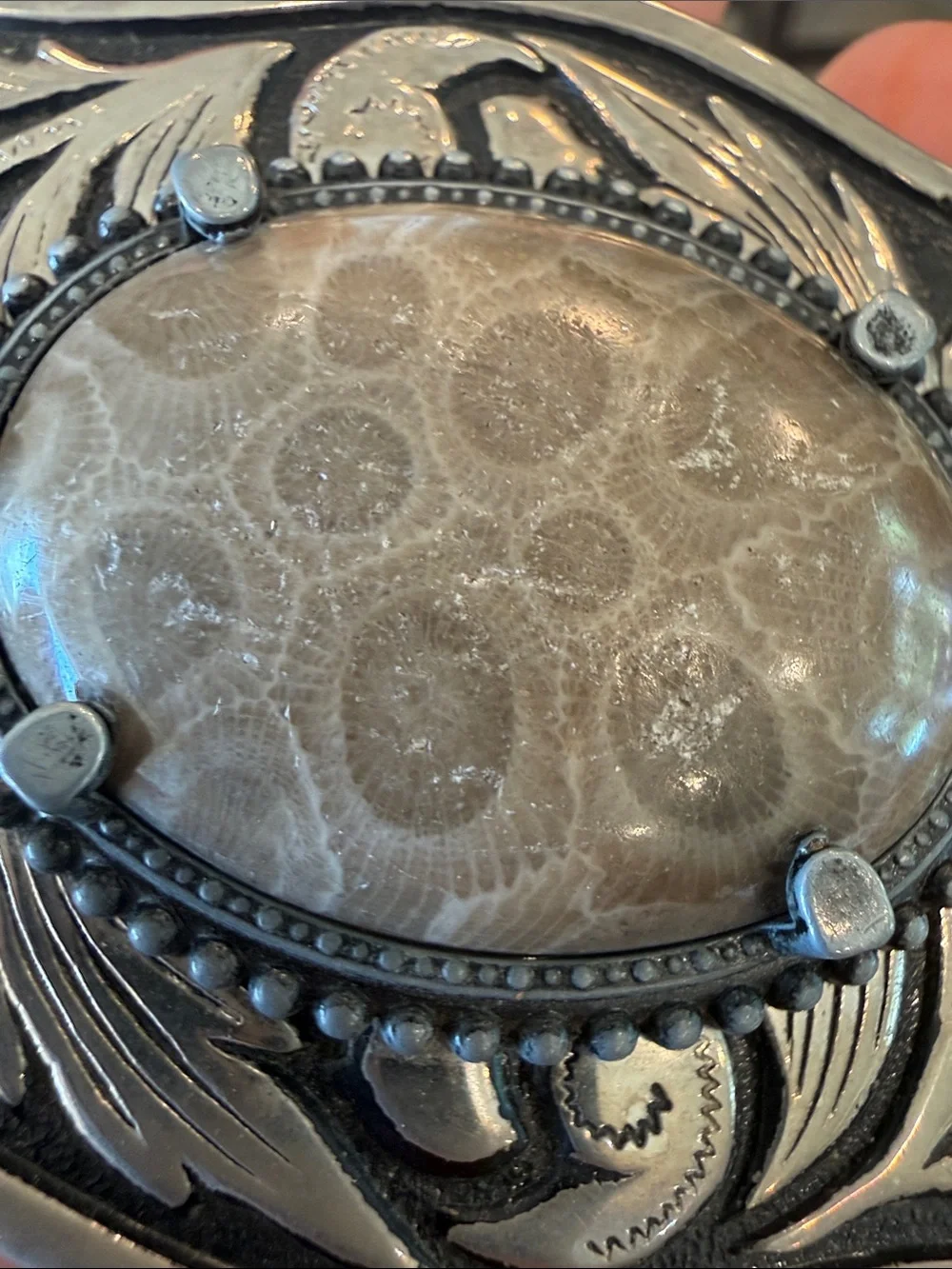 Petoskey stone belt buckle